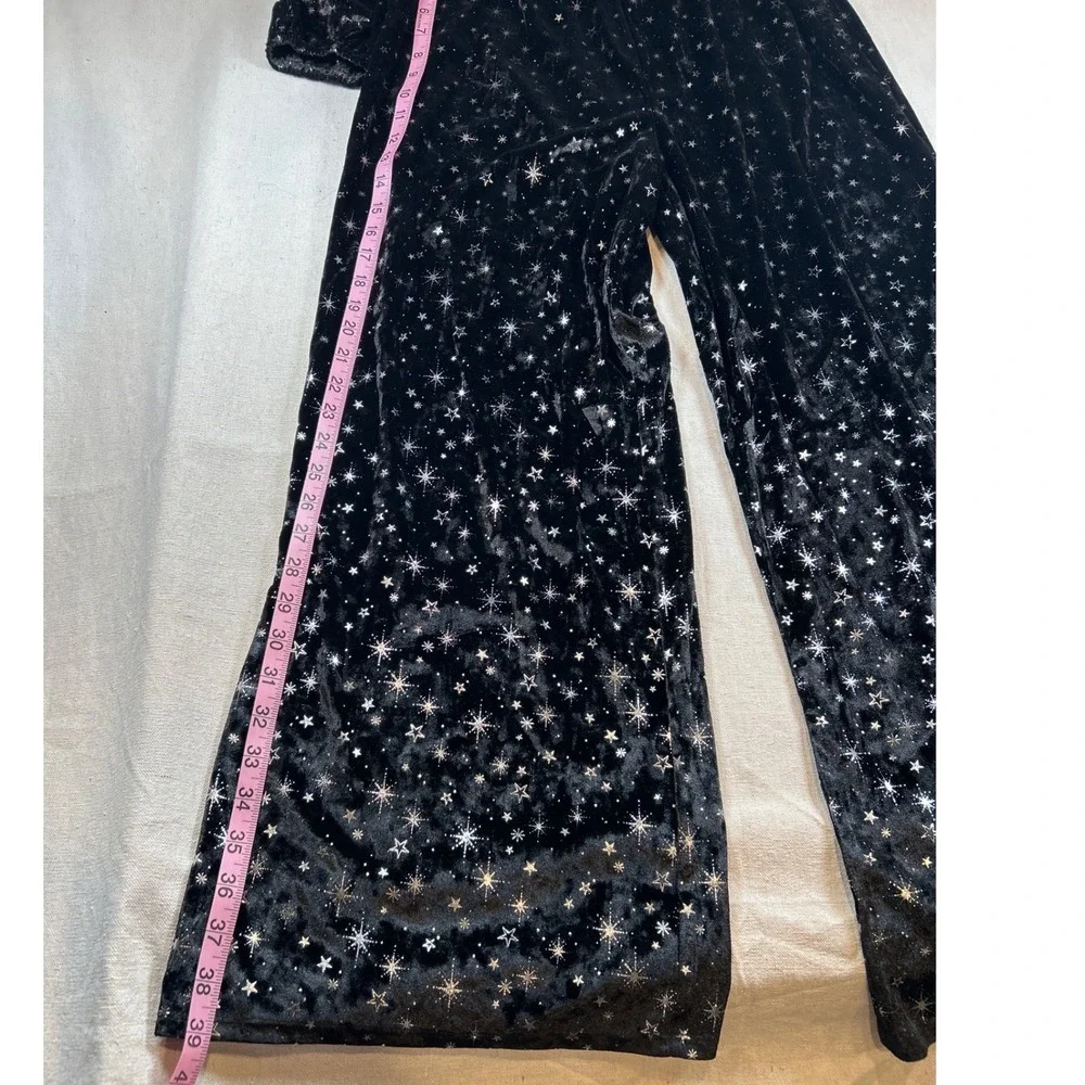 Justice Girls XL Plus Black Crushed Velvet Star Jumpsuit One Shoulder Wide Leg